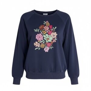 FRNCH Paris Navy Floral Sweatshirt Embroidered Cottagecore Grannycore Size XS